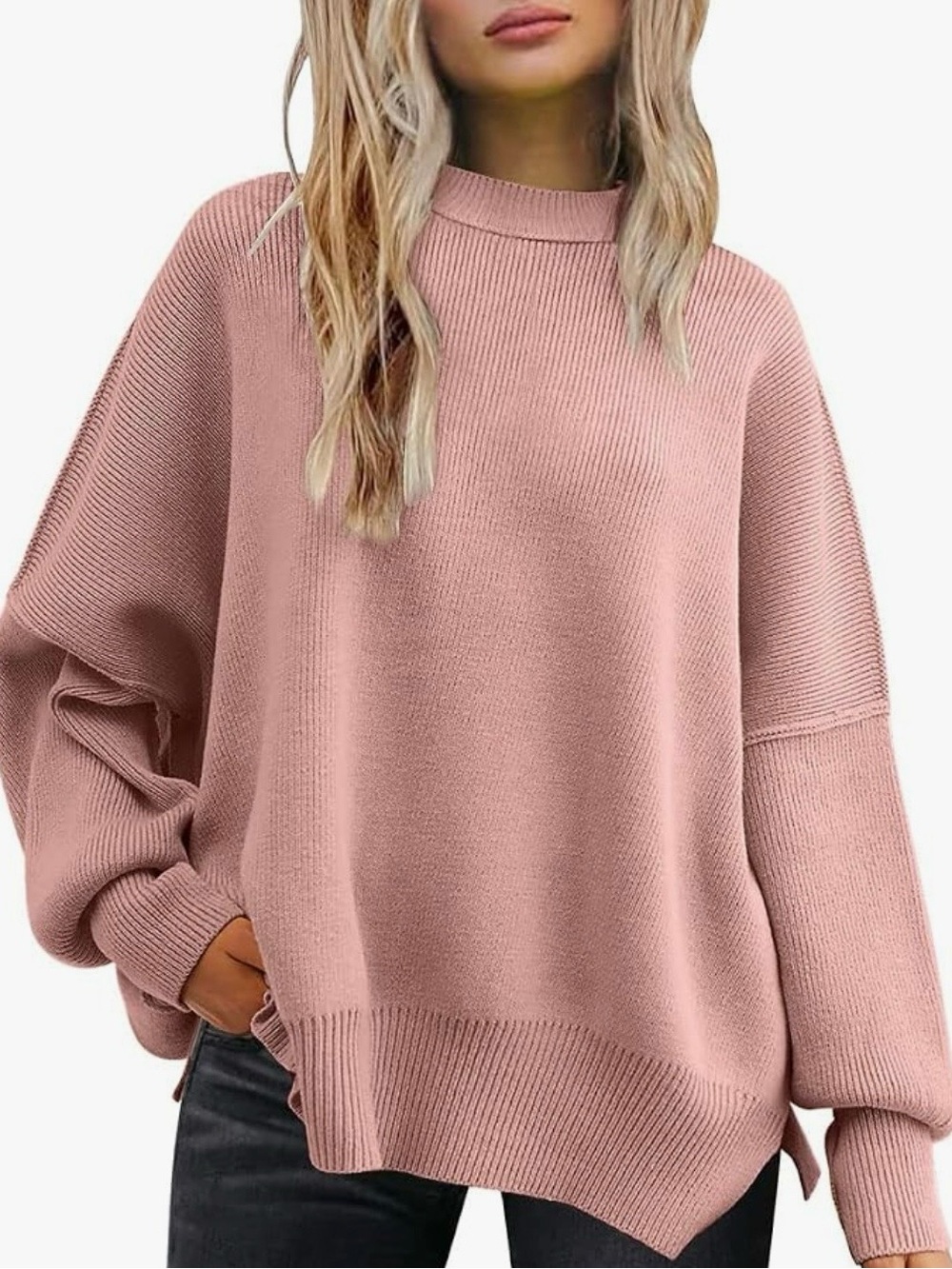 Relaxed Crewneck Sweater in Dusty Rose
